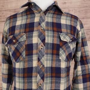 Vintage J.P. Austin Shirt Mens Large Blue Plaid Flannel Button‎ Front Workwear